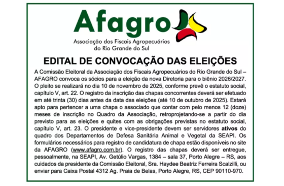 Publicado edital de convocação das eleições para o biênio 2026/2027